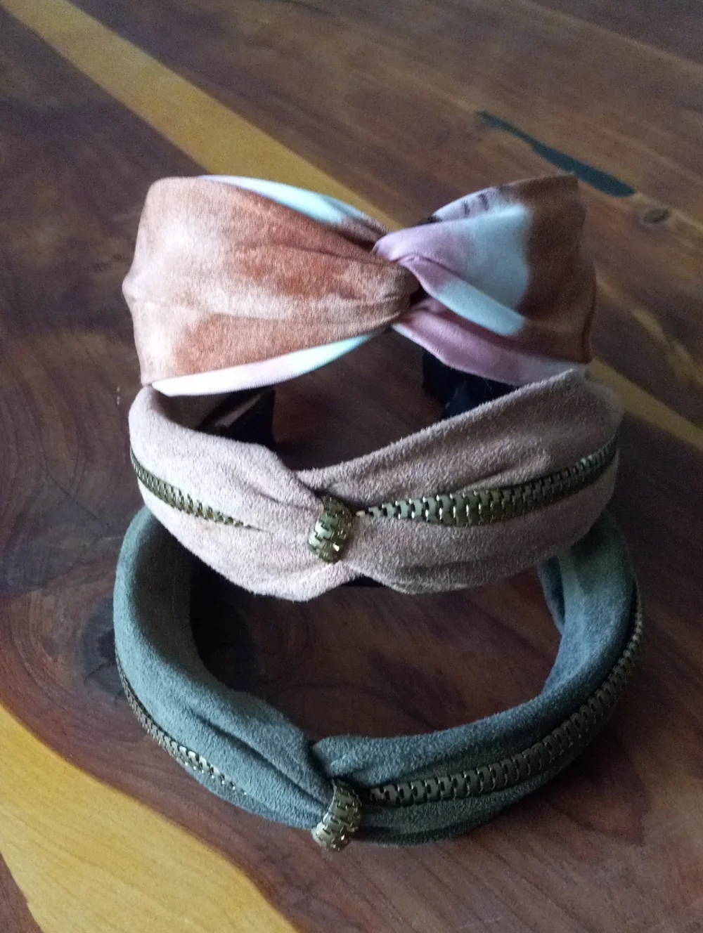Faux Suede Velvet Zipper Trim Padded Headband Lot Set of 3 – Earthy Neutrals